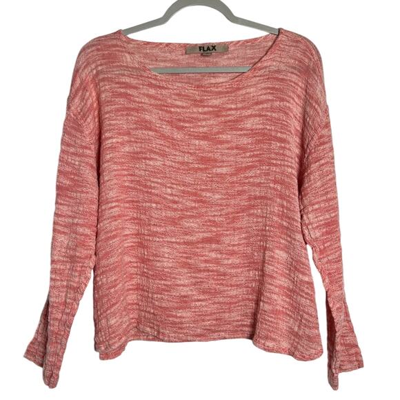 Flax Tops - FLAX Linen Blend Long Sleeve Boat Neck Top SIZE P 4/6 Pink Rose Marled Relaxed